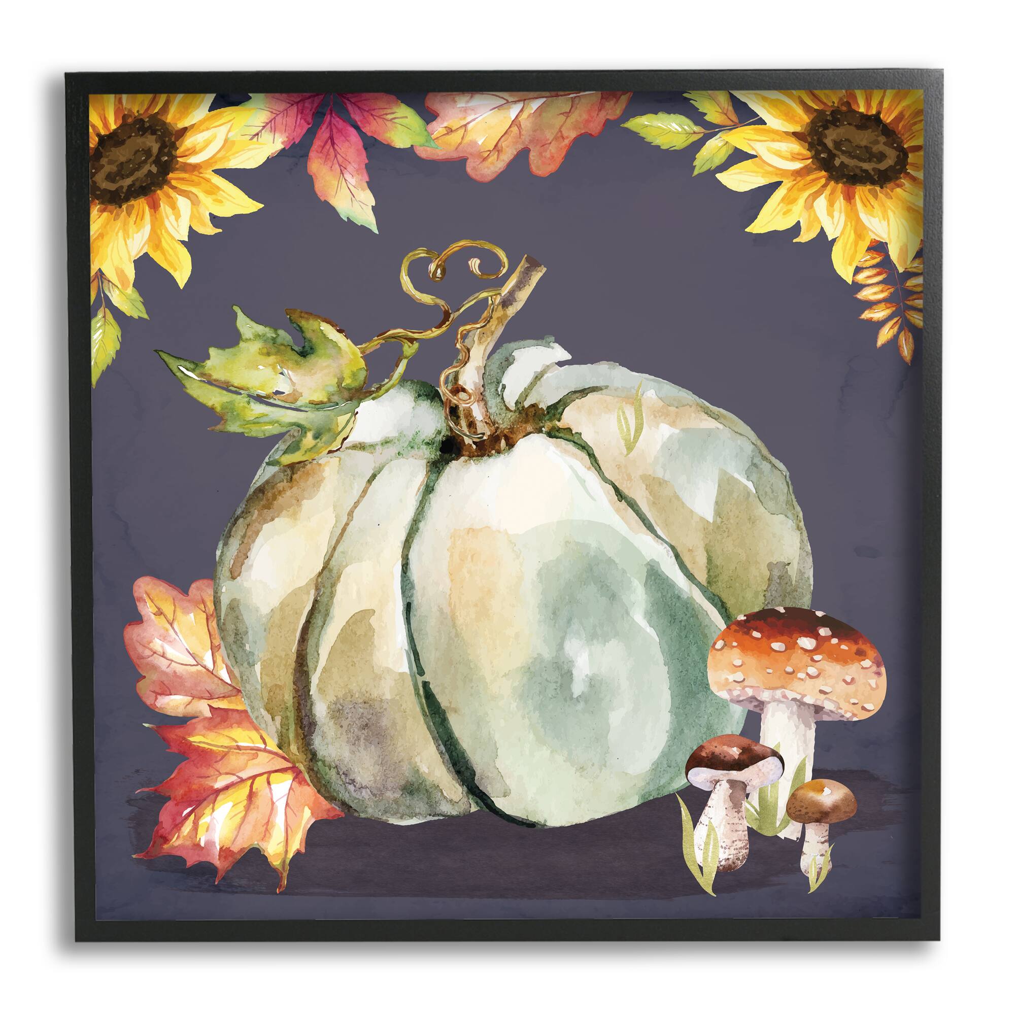 Stupell Industries Floral Autumn Pumpkin & Mushrooms Framed Giclee Art
